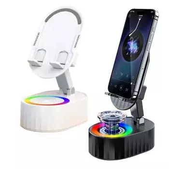 Зарядное устройство для телефона, динамик с подсветкой, высококачественный звук, регулируемая подсветка, совместимый с Bluetooth, индукционный держатель для телефона белый