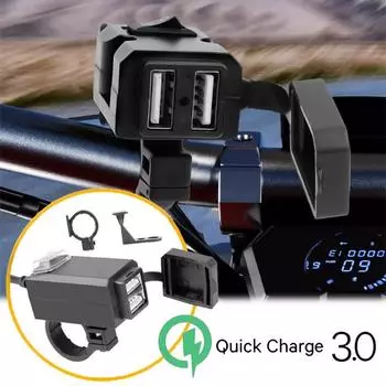 Зарядное устройство для телефона на мотоцикле, устанавливаемое на руль, с двумя USB-портами, водонепроницаемый цифровой вольтметр QC 3.0, USB-кабель-адаптер чёрный