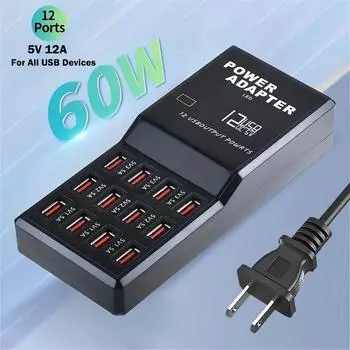 Зарядное устройство для телефона USB-A мощностью 60 Вт с 12 портами, настольная зарядная станция, совместимая со всеми смартфонами и iPhone