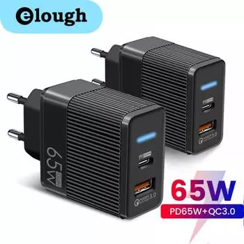 Зарядное устройство Elough 65 Вт GaN, USB Type C, быстрая зарядка, корейская вилка, вилка, адаптер для быстрой зарядки для iPhone 13, Xiaomi, Samsung PD, зарядные устройства