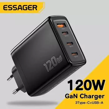 Зарядное устройство Essager 120 Вт GaN USB Type C для ноутбука 100 Вт PD Быстрая зарядка для Macbook Air M1 M2 Pro iPhone Samsung 65 Вт Зарядные устройства для планшетов и телефонов