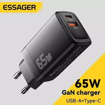 Essager 65W GaN USB тип C быстрое зарядное устройство для Samsung iPhone Xiaomi для MacBook ноутбук UK Plug белый