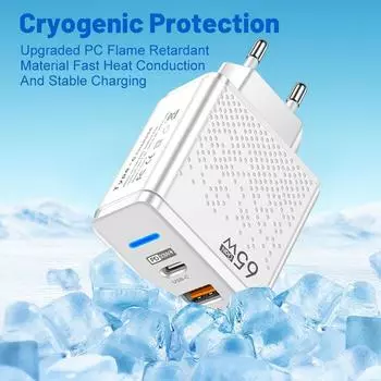 Зарядное устройство GaN 65 Вт, адаптер с вилкой EU KR AU, ноутбука, быстрая зарядка для iPhone, USB Type C, быстрое зарядное устройство, USB-зарядное устройство для мобильного телефона US Plug
