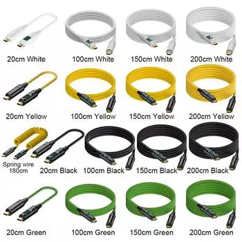 Зарядное устройство, кабель, шнур PD 100 Вт, быстрая зарядка 20 Гбит/с для Macbook Xiaomi Samsung 20cm зелёный