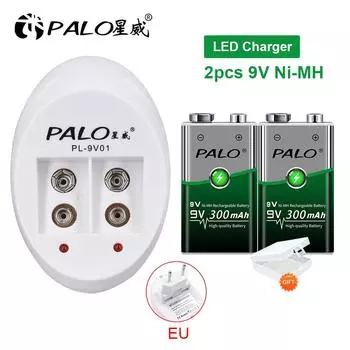 Зарядное устройство PALO для 6F22 9V NiCd NiMh литий-ионных аккумуляторов с 2 шт. Ni-Mh 9V аккумуляторов KTV Микрофонная батарея EU