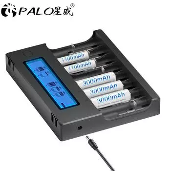 Зарядное устройство PALO с 8 слотами для ЖК-дисплея 3,7 В 18650 10440 14500 16350 18340 18500 с батареей AAA AA
