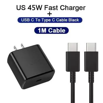 Зарядное устройство PD45W USB C для Samsung Galaxy S24 S23 S22 S21 S20 Ultra S10 Plus FE, сверхбыстрая зарядка, кабель Type C, аксессуары US 1m Cable