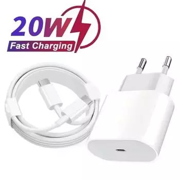 Зарядное устройство PD 20 Вт, быстрая зарядка, зарядное устройство USB C для iPhone 15 14 13 Pro Max Mini X XS, быстрая зарядка, зарядное устройство типа C для телефона, адаптер питания EU plug+1m type C cable