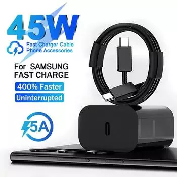 Зарядное устройство PD 45 Вт USB C для Samsung Galaxy S24 S23 Ultra S22 S21 FE S20 S10 Plus, сверхбыстрая зарядка, аксессуары для зарядного кабеля типа C