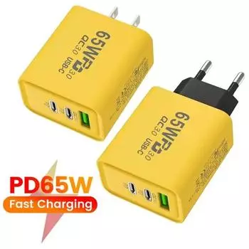 Зарядное устройство PD 65 Вт USB C, 3 порта, быстрая зарядка, зарядное устройство типа C, адаптер для телефона для Iphone 15, 14, 13, 12, Xiaomi, Huawei, Samsung EU Plug