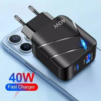 Зарядное устройство PD USB C, 40 Вт, быстрая зарядка, QC 3,0, настенное зарядное устройство, адаптер для iPhone 14, 13, Samsung, Xiaomi, USB-зарядное устройство, быстрая зарядка EU Plug белый