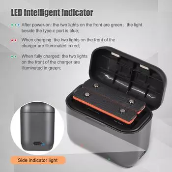 Зарядное устройство с 2-канальным аккумулятором. Зарядный блок с USB-портом. Карманный зарядный футляр с серый