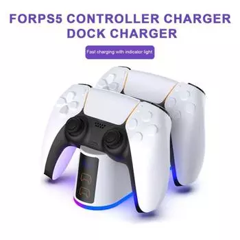 Зарядное устройство с двумя контроллерами и светодиодным индикатором Ослепительная RGB-подсветка Двухпортовая док-станция для контроллера быстрой зарядки для PS5
