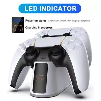 Зарядное устройство с двумя контроллерами и светодиодным индикатором Ослепительная RGB-подсветка Двухпортовая док-станция для контроллера быстрой зарядки для PS5 белый