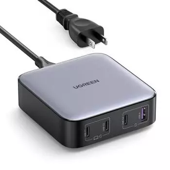 Зарядное устройство UGREEN Nexode PD 100 Вт, 4 порта, настольное, USB-C x 3, USB-A x 1, GaNIII (Нитрид Галлия) Совместимо с PPS Super Fast Charging 2.0. В комплект входит 2-метровый кабель.
