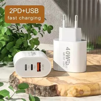 Зарядное устройство USB C, 40 Вт, быстрая зарядка, вилка стандарта ЕС, США, PD USB-C, тип C, быстрое зарядное устройство USB QC 3.0 для IPhone 14 для Samsung US