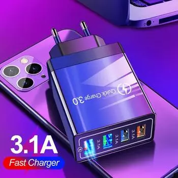 Зарядное устройство USB Quick Charge 3,0 4 порта настенный адаптер для быстрой зарядки для Xiaomi Samsung Huawei iPhone 11 Зарядное устройство для мобильных телефонов