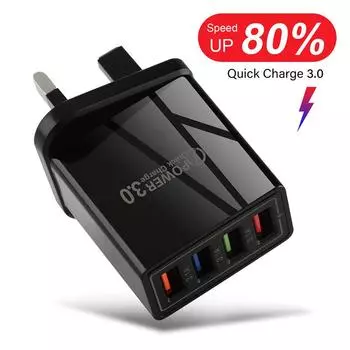 Зарядное устройство USB Quick Charge 3.0 для телефона, адаптер для iPhone 11, планшет Huawei, портативное настенное зарядное устройство для Великобритании, быстрая зарядка EU Plug чёрный