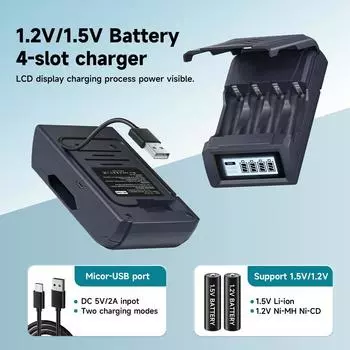 Зарядное устройство USB с 4 слотами для 1,2 В AA AAA Ni-MH Ni-CD аккумуляторной батареи 1,5 В AA AAA литий-ионного аккумулятора