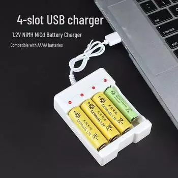 Зарядное устройство USB с 4 слотами для аккумуляторов AA/AAA NiMH/NiCd