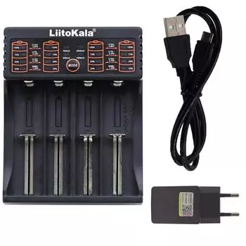 Зарядное устройство USB с 4 слотами Lii-402 для Liion NiMH Nicd 18650 26650 AA AAA и адаптера Charger and EU Plug
