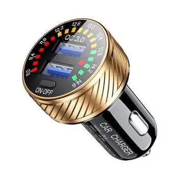 Зарядное устройство USB со шкалой вольтметра. Быстрая зарядка. Термостойкий USB QC3.0. золотистый