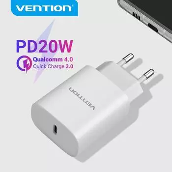 Зарядное устройство Vention PD, 20 Вт, быстрое зарядное устройство USB Type C для iPhone 13, 12 X 8, телефона Macbook, QC3.0, USB C, быстрая зарядка 4,0, 3,0, зарядное устройство QC PD