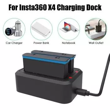 Зарядное устройство Yousheng Защита от перегрева Безопасное использование Компактный размер Портативная зарядная станция с двумя батареями для Insta 360 X4 чёрный