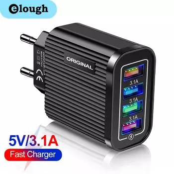Зарядные устройства Elough с разъемом EU/US USB, 4 порта, быстрое зарядное устройство 3,0, зарядное устройство для телефона Iphone 14 13 ProMax, портативное быстрое зарядное устройство для мобильного телефона