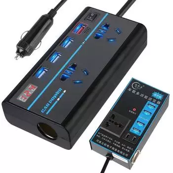 Зарядные устройства USB/PD/Type-C, 200 Вт, переключатель ВКЛ/ВЫКЛ, адаптер питания, преобразователь постоянного тока 12 В/24 В в переменный ток 110 В/220 В, 8 портов, автомобильный инвертор QC 3.0