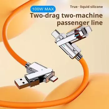 Зарядный кабель 100 см, 4-в-1, USB Type-C, 8 контактов, 100 Вт, 480 Мбит/с, быстрая зарядка мобильного телефона, планшета, силиконовый кабель для передачи данных из цинкового сплава, проводной шнур зелёный