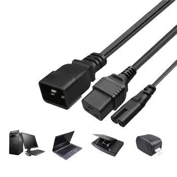 Зарядный кабель 16A IEC320C20 - C19+C7, двухпортовый адаптер питания, разветвительный шнур 0,32 м, ПВХ-кабель для зарядки ноутбука