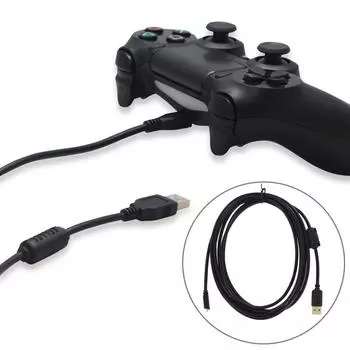 Зарядный кабель 300 см для контроллера PS4, USB-зарядное устройство, беспроводной джойстик, игровой провод чёрный