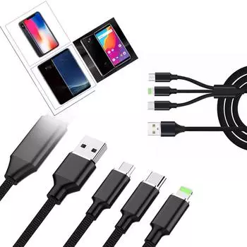 Зарядный кабель 3 в 1. Кабель для быстрой зарядки, совместимость с устройствами iOS/Android.