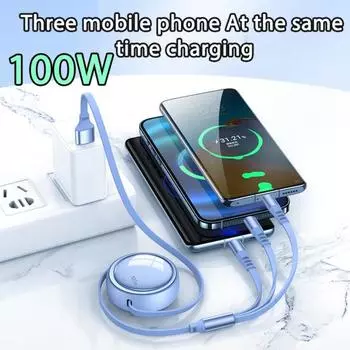 Зарядный кабель 3-в-1, выдвижной, с защитой от скручивания, 100 Вт, разъем для быстрой зарядки C/Micro USB/8, телескопическая 5-ступенчатая регулировка, зарядка 1.2M фиолетовый