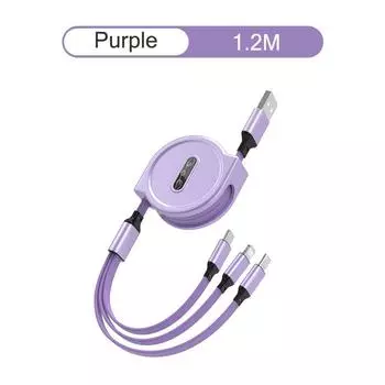 Зарядный кабель 3 в 1, выдвижной USB-кабель для зарядки 2,4 А, быстрая зарядка для XiaoMi HuaWei Samsung, портативный зарядный кабель Micro Type-C фиолетовый