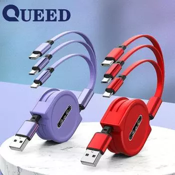 Зарядный кабель 3 в 1, выдвижной USB-кабель для зарядки 2,4 А, быстрая зарядка для Xiaomi Huawei Samsung, портативный зарядный кабель Micro Type-C