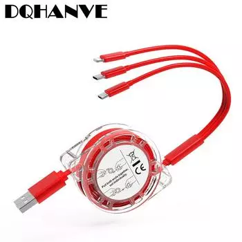 Зарядный кабель 3 в 1, выдвижной USB-зарядный кабель, быстрая зарядка 2,4 А для Apple Iphone, XiaoMi HuaWei, Samsung, портативный зарядный кабель Micro Type-C