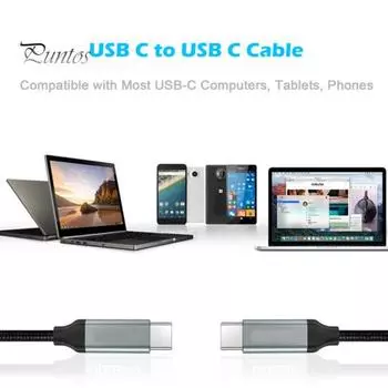 Зарядный кабель 5А, 60 Вт, плетеный, для быстрой зарядки, плетеный шнур для зарядки от USB-c к USB-c 1M чёрный