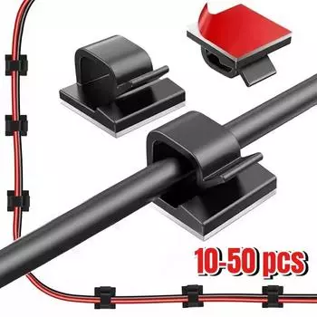 Зарядный кабель для передачи данных Сетевой кабель Зажим для отделочной линии Фиксированный зажим для линии электропередач Самоклеящийся зажим для выравнивания труб Многоцелевой зажим 10pcs чёрный
