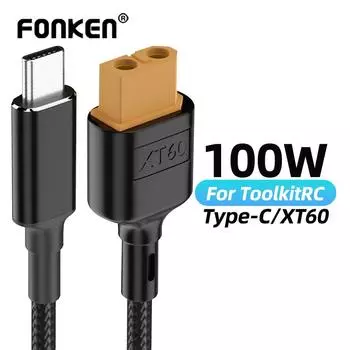 Зарядный кабель Fonken Type-C к XT60, разъем AMASS для tToolkitrc M7 M6 M6D M8S, зарядное устройство, модель самолета, протокол PD, кабель для быстрой зарядки чёрный