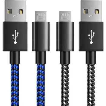 Зарядный кабель Micro USB длиной 3 м из нейлонового трикотажа. Высокая прочность при передаче данных. Совместимость с различными электронными и другими устройствами Micro USB от Galaxy. [Набор