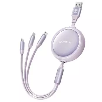 Зарядный кабель Намотка 3-в-1 USB-мультикабель [Односторонний] CAFELE управление одной рукой 3A/15 Вт Может питать 3 устройства одновременно Кабель USB Type C Микро-кабель