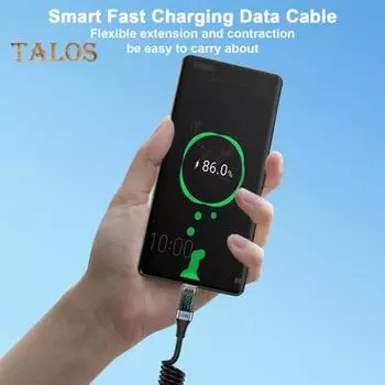 Зарядный кабель с цифровым дисплеем, передача данных 480 Мбит/с, универсальный Type-C, 90-градусный, 100 Вт, пружинный кабель для быстрой зарядки зелёный