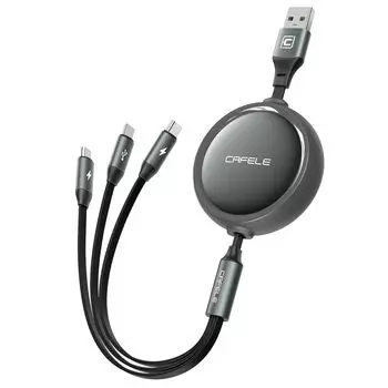 Зарядный кабель с обмоткой 3-в-1 USB-кабель Мультикабель CAFELE Возможность одновременного питания 3 устройств Кабель USB Type C Кабель Micro USB Высокоскоростная передача данных