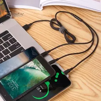 Зарядный кабель «три в одном» для быстрой зарядки, нейлоновый плетеный 2A, 8-контактный тип-C, шнур для зарядки Micro USB, провод для мобильного телефона для дома чёрный