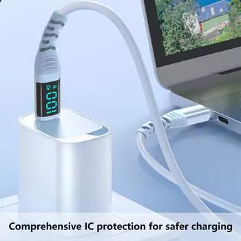 Зарядный кабель USB C - USB C, 100 Вт, цифровой дисплей, быстрая зарядка, кабель синхронизации данных для телефона 15, смартфонов, планшетов, ноутбуков 0.5m белый