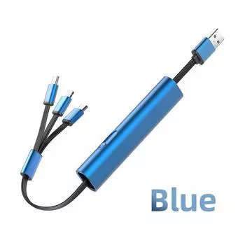 Зарядный кабель USB-Micro USB Type-C 3A 3-в-1, масштабируемый, быстрая зарядка. синий