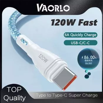 Зарядный кабель VAORLO Type-C на Type-C, 120 Вт, супер зарядка, 6 А, быстрая зарядка для кабеля для передачи данных Xiaomi Huawei