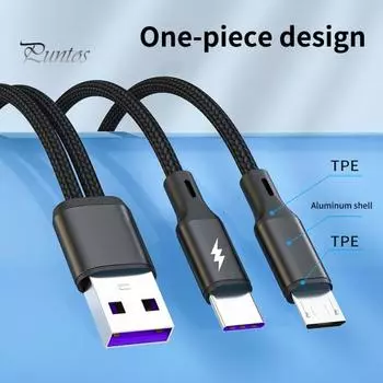 Зарядный провод 2 в 1, 5 А, быстрая зарядка, 0,2 м для Android/Type-C/iOS, USB-кабель для передачи данных в нейлоновой оплетке для офиса 1 красный